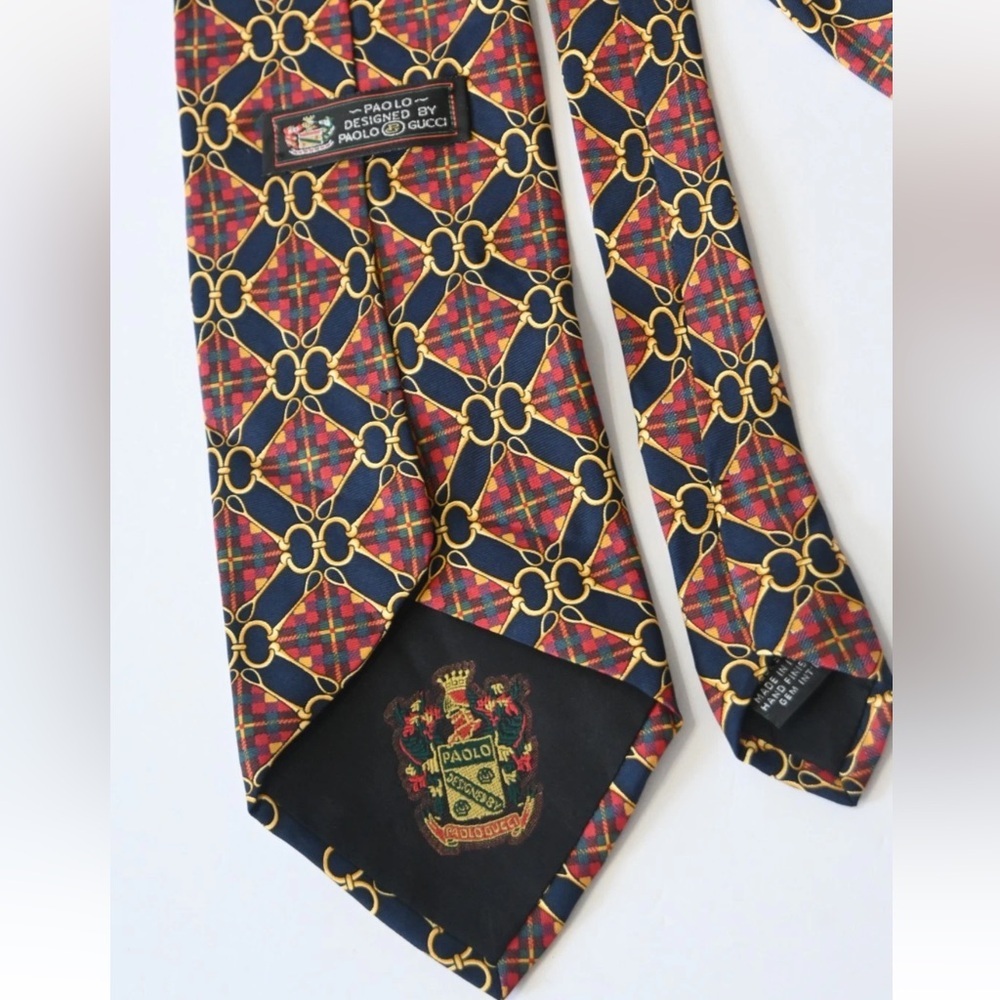 Paolo Gucci Navy Blue Horsebit Silk Neck Tie 100% Silk - Picture 2 of 8